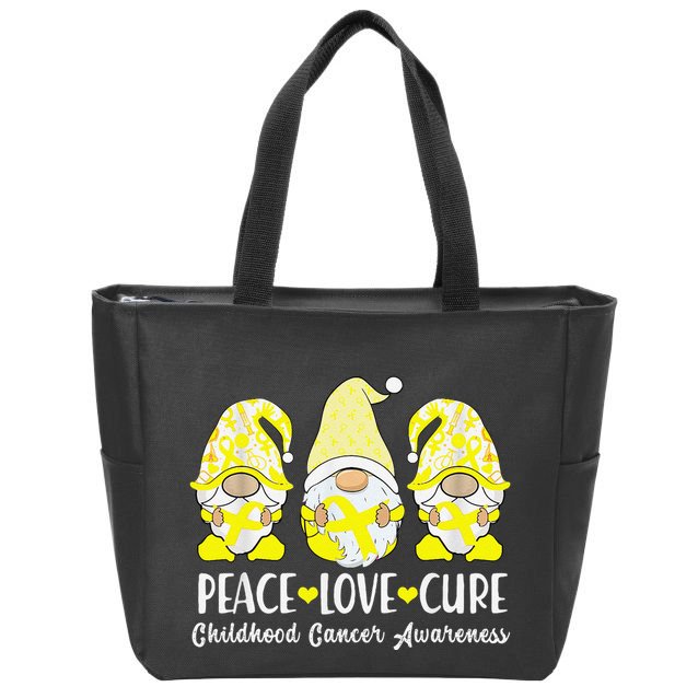 Peace Love Cure Childhood Cancer Awareness Ribbon Gnomies Zip Tote Bag