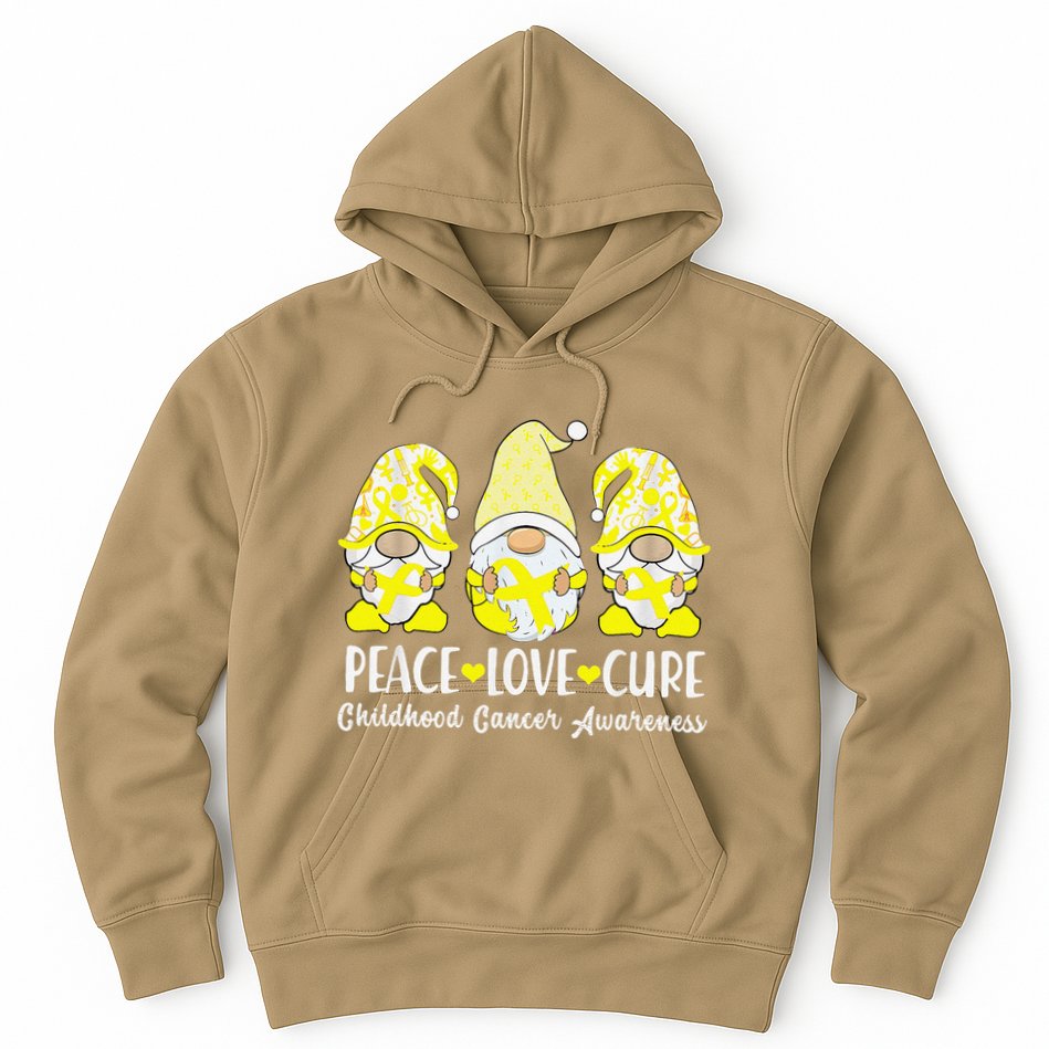 Peace Love Cure Childhood Cancer Awareness Ribbon Gnomies Hoodie