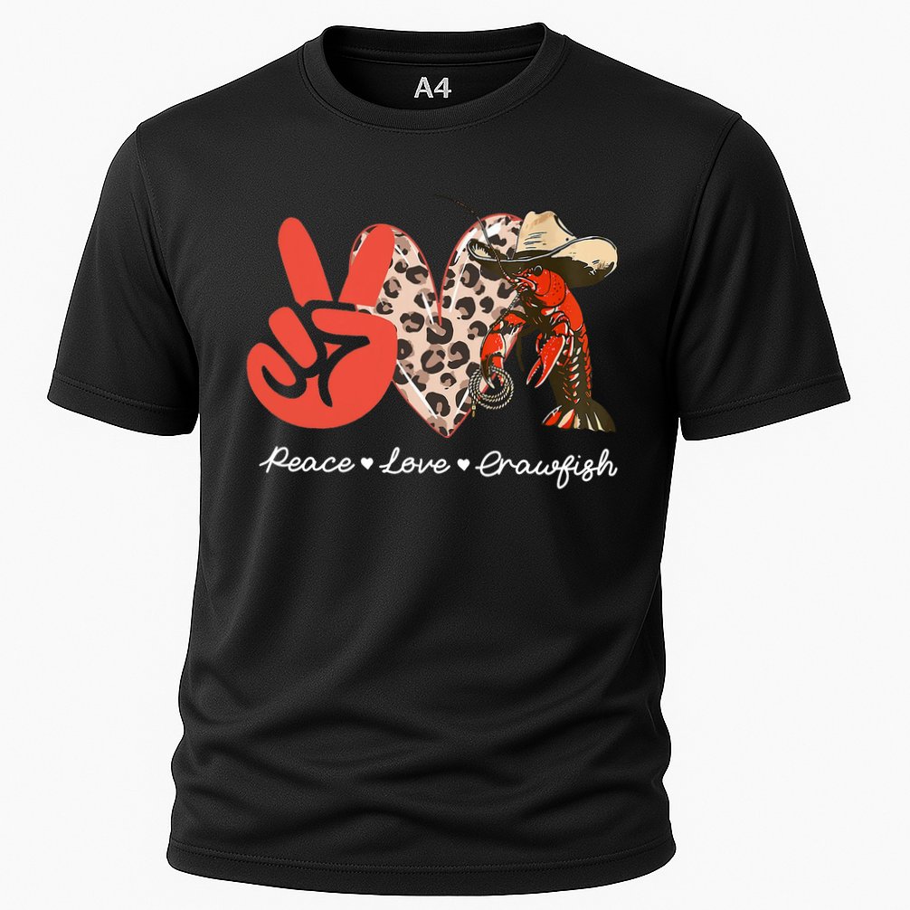 Peace Love Crawfish Leopard Crawfish Boil Cajun Lobster Cooling Performance Crew T-Shirt