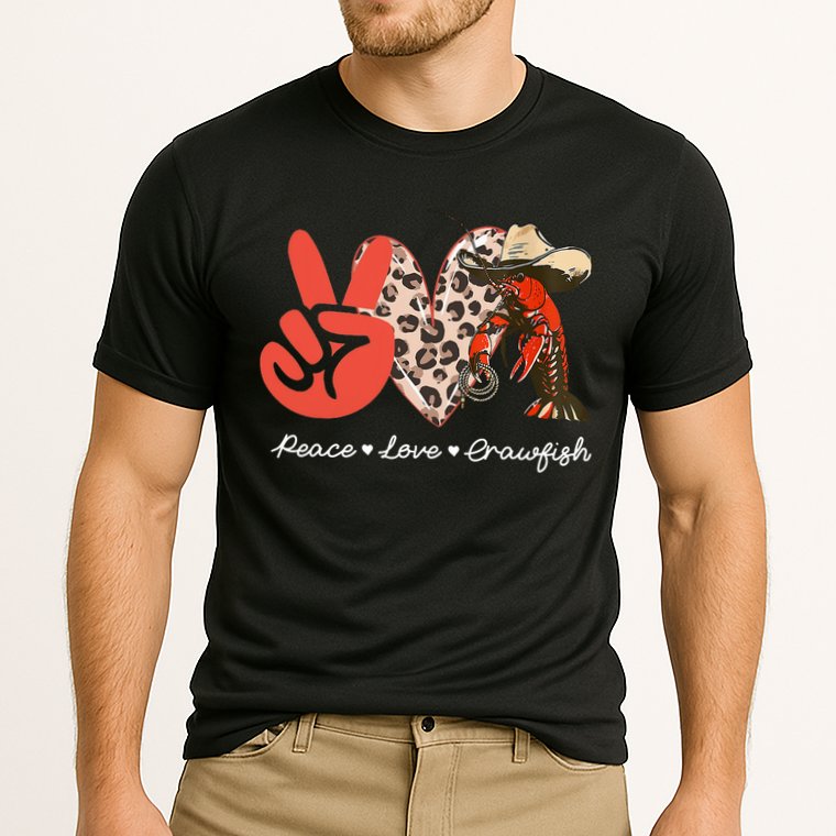 Peace Love Crawfish Leopard Crawfish Boil Cajun Lobster Cooling Performance Crew T-Shirt