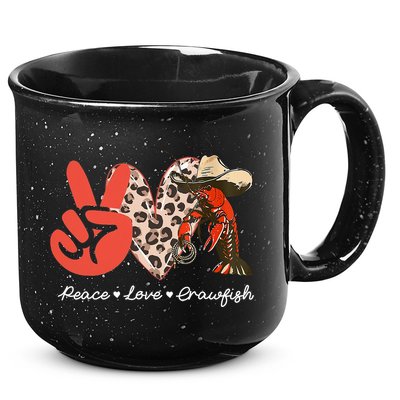 Peace Love Crawfish Leopard Crawfish Boil Cajun Lobster 15oz Campfire Ceramic Mug