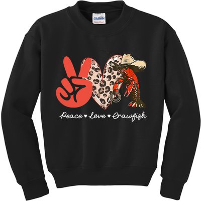 Peace Love Crawfish Leopard Crawfish Boil Cajun Lobster Kids Sweatshirt