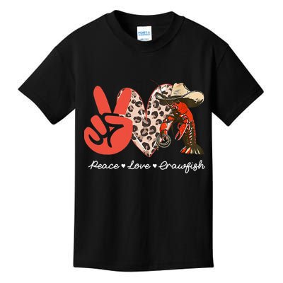 Peace Love Crawfish Leopard Crawfish Boil Cajun Lobster Kids T-Shirt