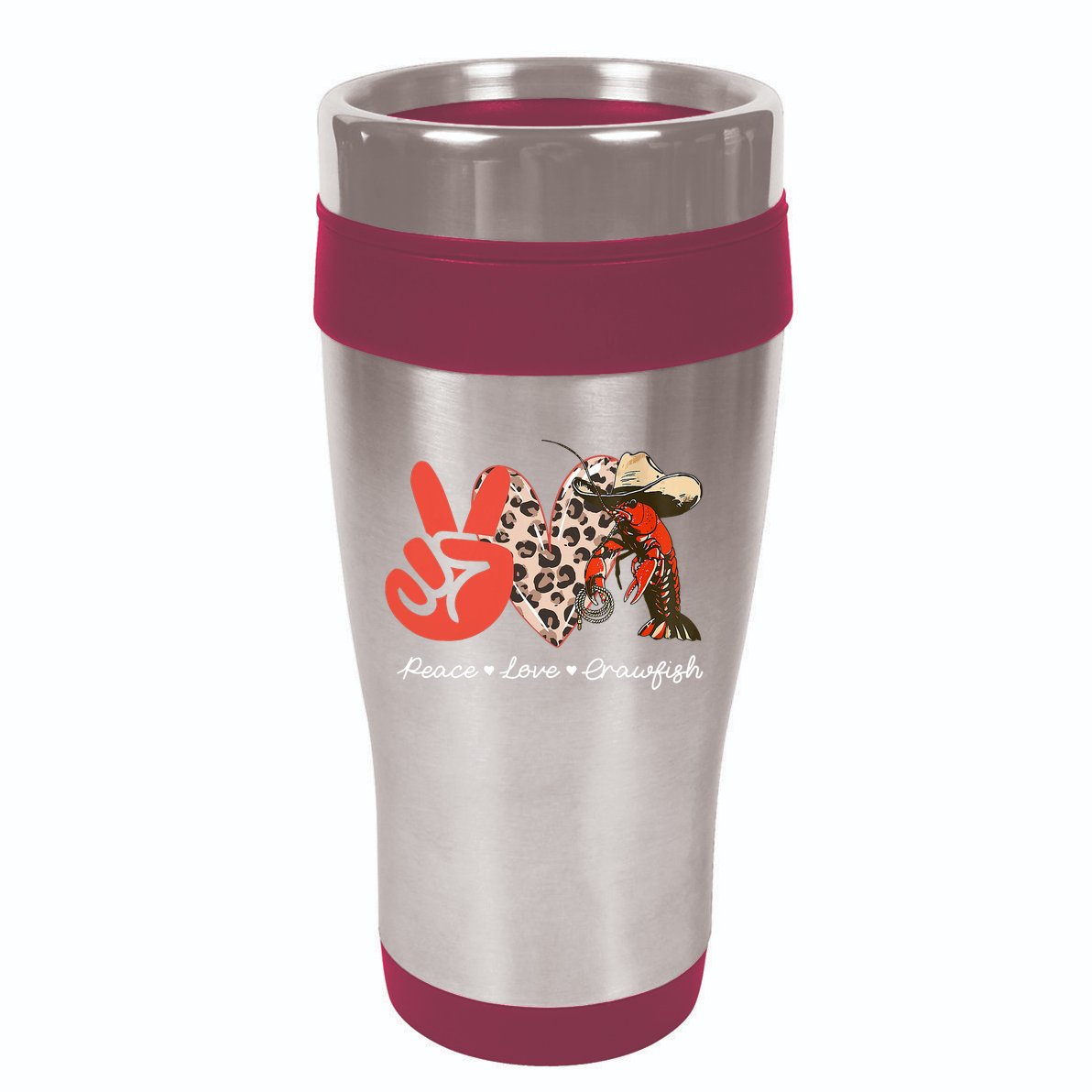 Peace Love Crawfish Leopard Crawfish Boil Cajun Lobster 16oz Travel Tumbler