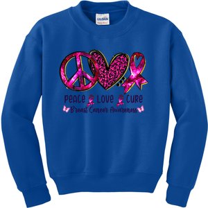 Peace Love Cure Pink Ribbon Leopard Breast Cancer Funny Gift Kids Sweatshirt