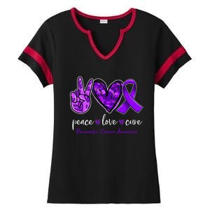 Peace Love Cure Purple Ribbon Pancreatic Cancer Awareness Gift Ladies Halftime Notch Neck Tee