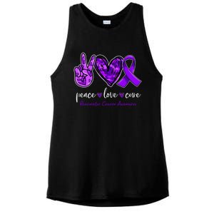 Peace Love Cure Purple Ribbon Pancreatic Cancer Awareness Gift Ladies PosiCharge Tri-Blend Wicking Tank