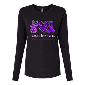 Peace Love Cure Purple Ribbon Pancreatic Cancer Awareness Gift Womens Cotton Relaxed Long Sleeve T-Shirt