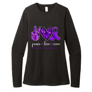 Peace Love Cure Purple Ribbon Pancreatic Cancer Awareness Gift Womens CVC Long Sleeve Shirt