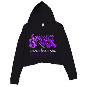 Peace Love Cure Purple Ribbon Pancreatic Cancer Awareness Gift Crop Fleece Hoodie