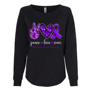 Peace Love Cure Purple Ribbon Pancreatic Cancer Awareness Gift Womens California Wash Sweatshirt