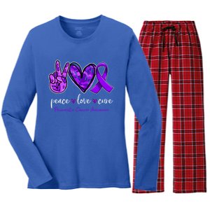 Peace Love Cure Purple Ribbon Pancreatic Cancer Awareness Gift Women's Long Sleeve Flannel Pajama Set 