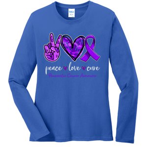 Peace Love Cure Purple Ribbon Pancreatic Cancer Awareness Gift Ladies Long Sleeve Shirt