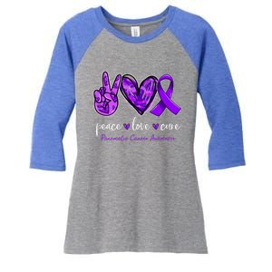 Peace Love Cure Purple Ribbon Pancreatic Cancer Awareness Gift Women's Tri-Blend 3/4-Sleeve Raglan Shirt