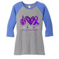 Peace Love Cure Purple Ribbon Pancreatic Cancer Awareness Gift Women's Tri-Blend 3/4-Sleeve Raglan Shirt