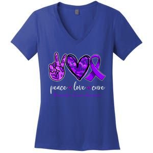 Peace Love Cure Purple Ribbon Pancreatic Cancer Awareness Gift Women's V-Neck T-Shirt