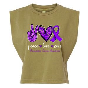 Peace Love Cure Purple Ribbon Pancreatic Cancer Awareness Gift Garment-Dyed Women's Muscle Tee