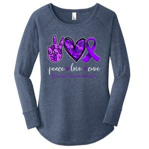 Peace Love Cure Purple Ribbon Pancreatic Cancer Awareness Gift Women's Perfect Tri Tunic Long Sleeve Shirt