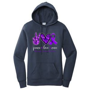 Peace Love Cure Purple Ribbon Pancreatic Cancer Awareness Gift Women's Pullover Hoodie