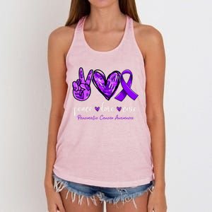 Peace Love Cure Purple Ribbon Pancreatic Cancer Awareness Gift Women's Knotted Racerback Tank