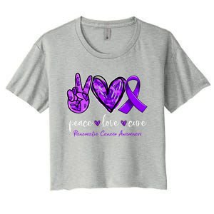 Peace Love Cure Purple Ribbon Pancreatic Cancer Awareness Gift Women's Crop Top Tee