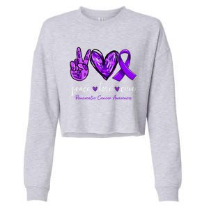 Peace Love Cure Purple Ribbon Pancreatic Cancer Awareness Gift Cropped Pullover Crew