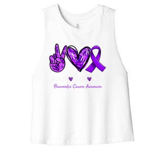 Peace Love Cure Purple Ribbon Pancreatic Cancer Awareness Gift Women's Racerback Cropped Tank