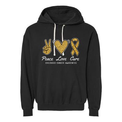 Peace Love Cure Childhood Cancer Awareness Ribbon Warrior Garment-Dyed Fleece Hoodie