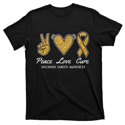 Peace Love Cure Childhood Cancer Awareness Ribbon Warrior T-Shirt