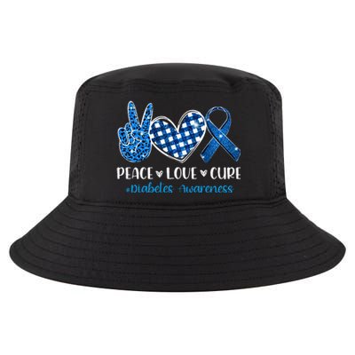 peace love cure grey blue ribbon diabetes awareness Cool Comfort Performance Bucket Hat