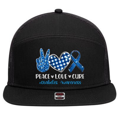 peace love cure grey blue ribbon diabetes awareness 7 Panel Mesh Trucker Snapback Hat