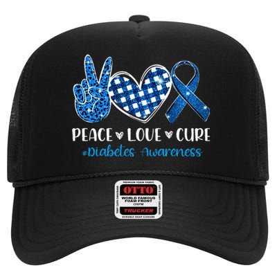 peace love cure grey blue ribbon diabetes awareness High Crown Mesh Back Trucker Hat