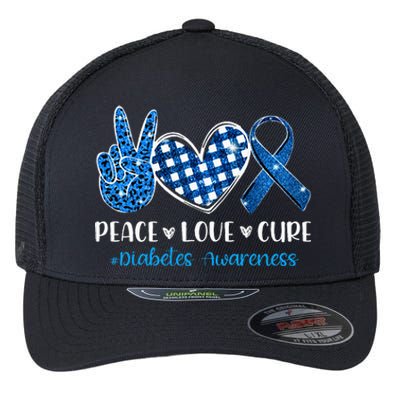 peace love cure grey blue ribbon diabetes awareness Flexfit Unipanel Trucker Cap