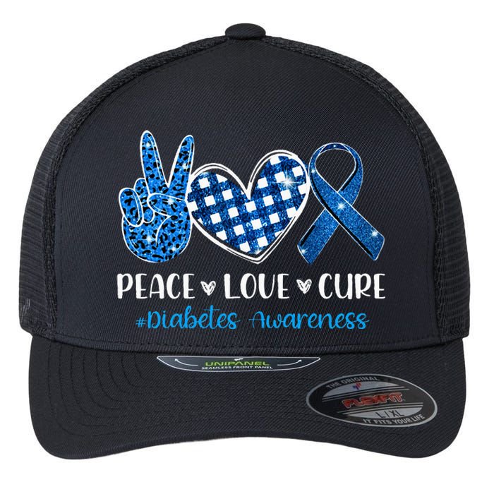 peace love cure grey blue ribbon diabetes awareness Flexfit Unipanel Trucker Cap