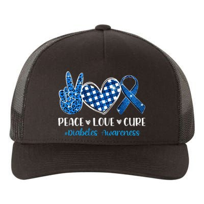 peace love cure grey blue ribbon diabetes awareness Yupoong Adult 5-Panel Trucker Hat