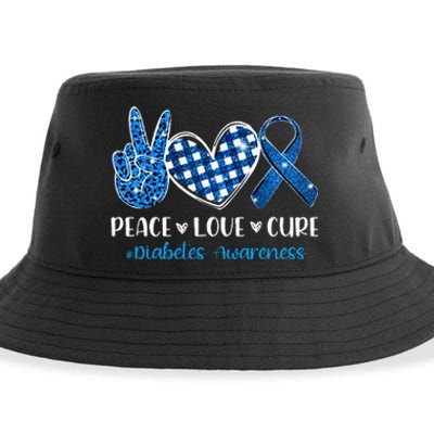 peace love cure grey blue ribbon diabetes awareness Sustainable Bucket Hat