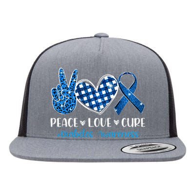 peace love cure grey blue ribbon diabetes awareness Flat Bill Trucker Hat