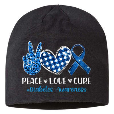 peace love cure grey blue ribbon diabetes awareness Sustainable Beanie