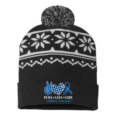 peace love cure grey blue ribbon diabetes awareness USA-Made Snowflake Beanie