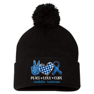 peace love cure grey blue ribbon diabetes awareness Pom Pom 12in Knit Beanie