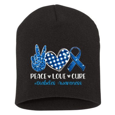 peace love cure grey blue ribbon diabetes awareness Short Acrylic Beanie