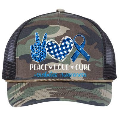 peace love cure grey blue ribbon diabetes awareness Retro Rope Trucker Hat Cap