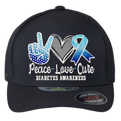 Peace Love Cure Diabetes Awareness Cool Gift Flexfit Unipanel Trucker Cap