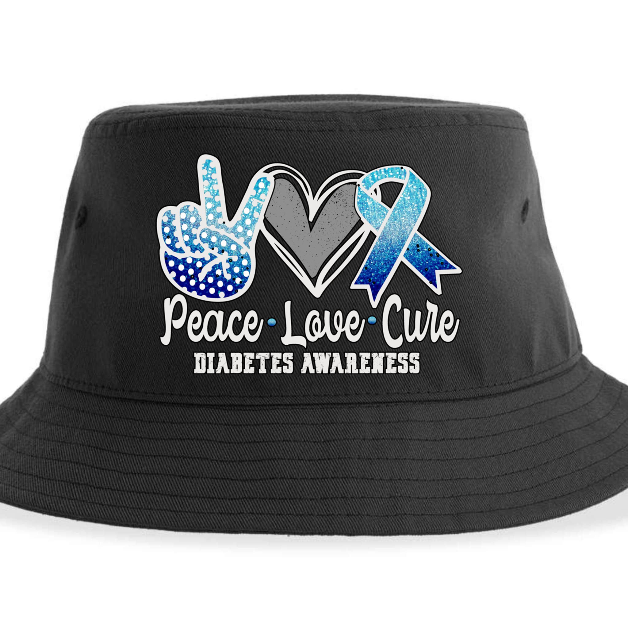 Peace Love Cure Diabetes Awareness Cool Gift Sustainable Bucket Hat