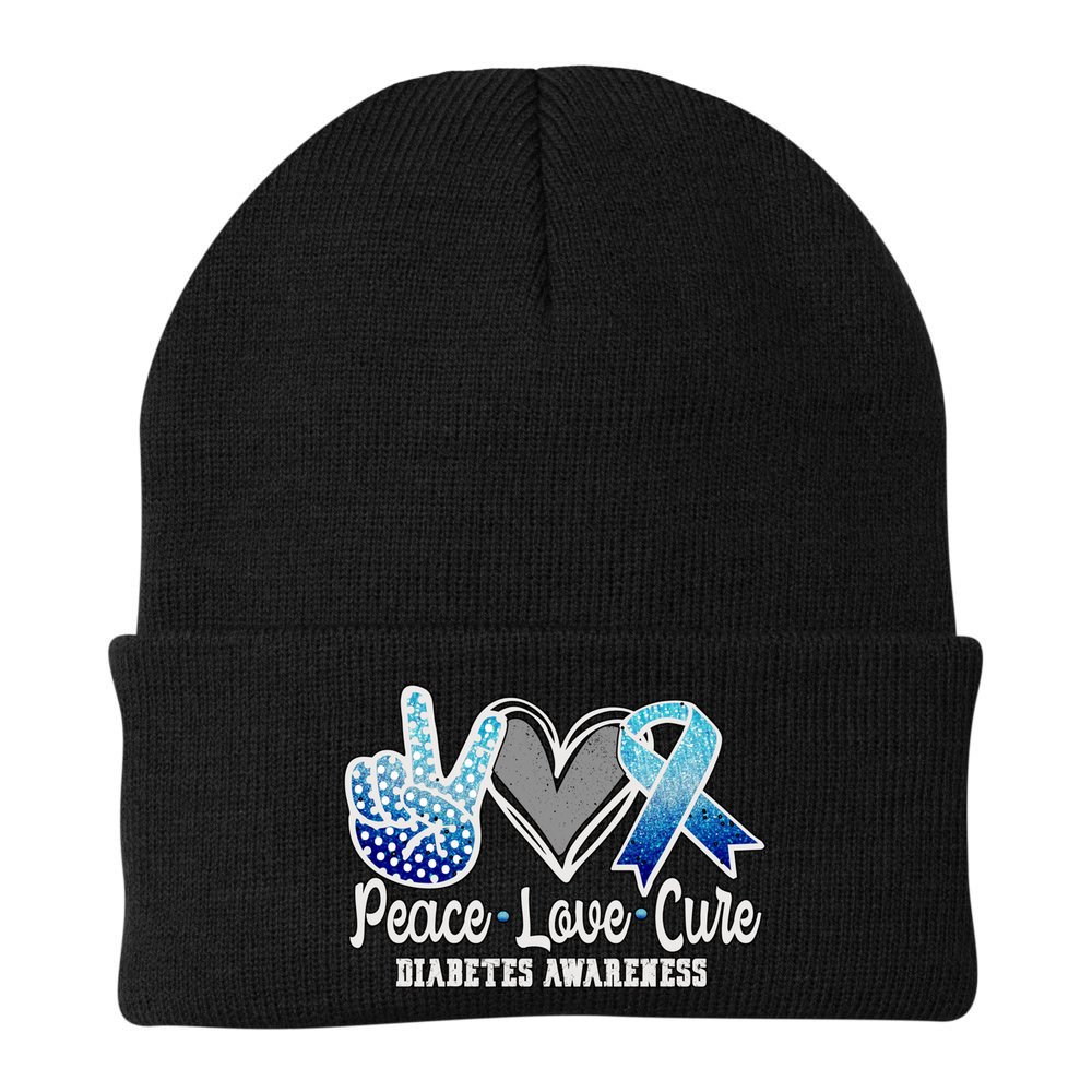 Peace Love Cure Diabetes Awareness Cool Gift Beanie
