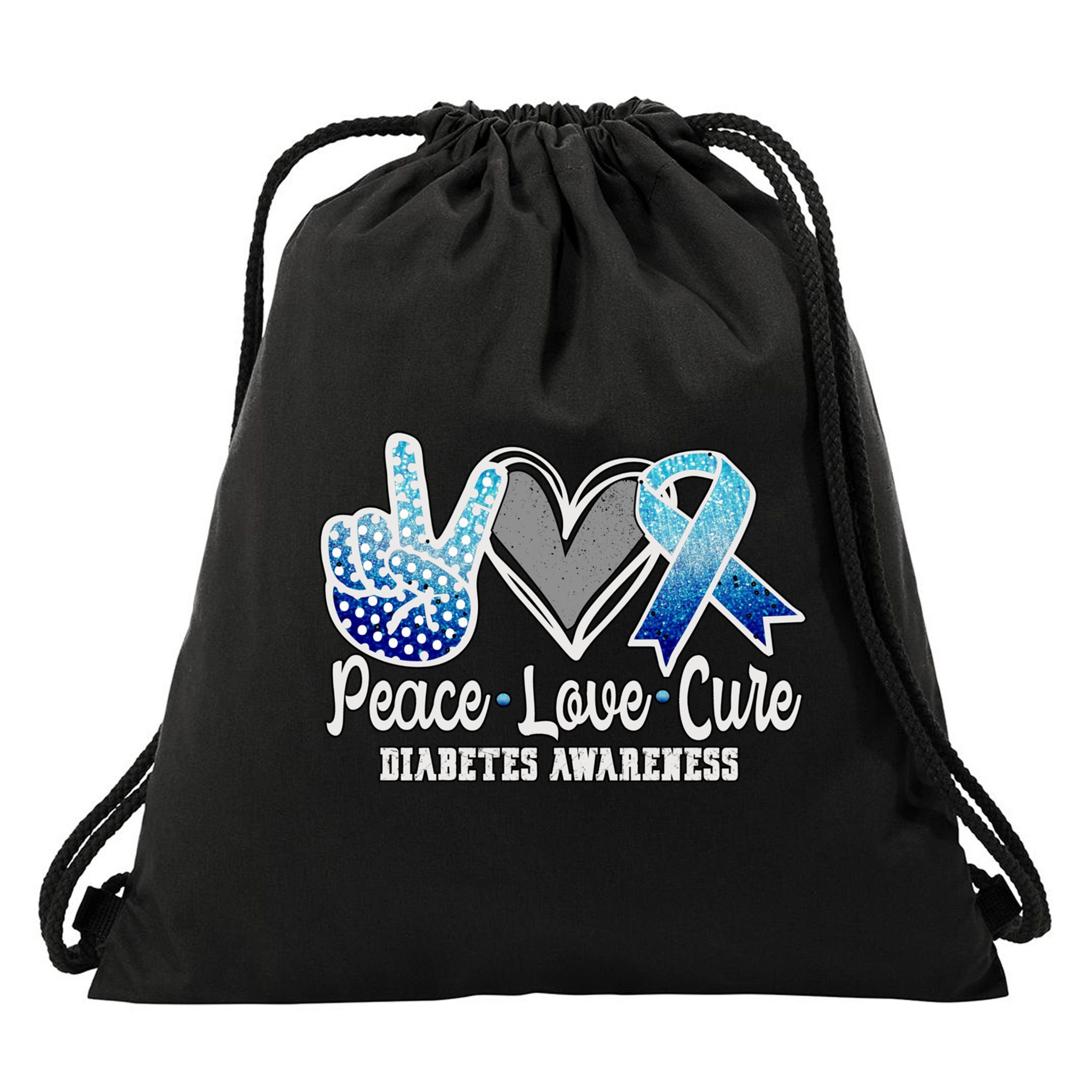 Peace Love Cure Diabetes Awareness Cool Gift Drawstring Bag