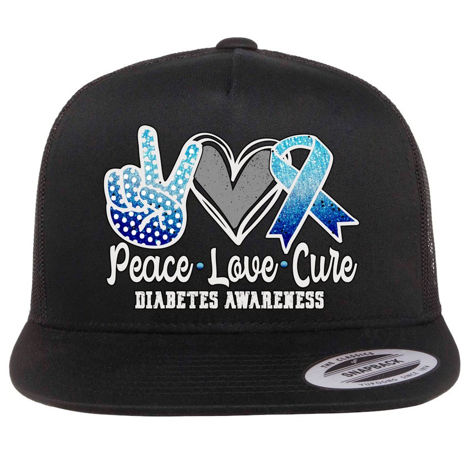Peace Love Cure Diabetes Awareness Cool Gift Flat Bill Trucker Hat