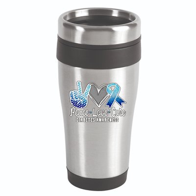 Peace Love Cure Diabetes Awareness Cool Gift 16oz Travel Tumbler