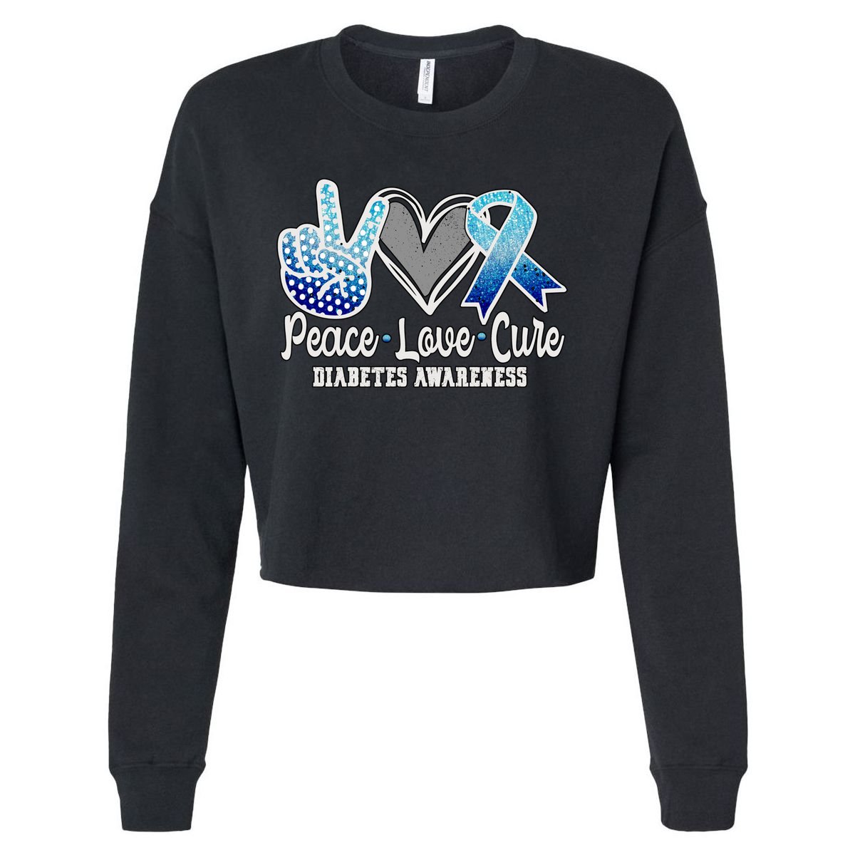 Peace Love Cure Diabetes Awareness Cool Gift Cropped Pullover Crew