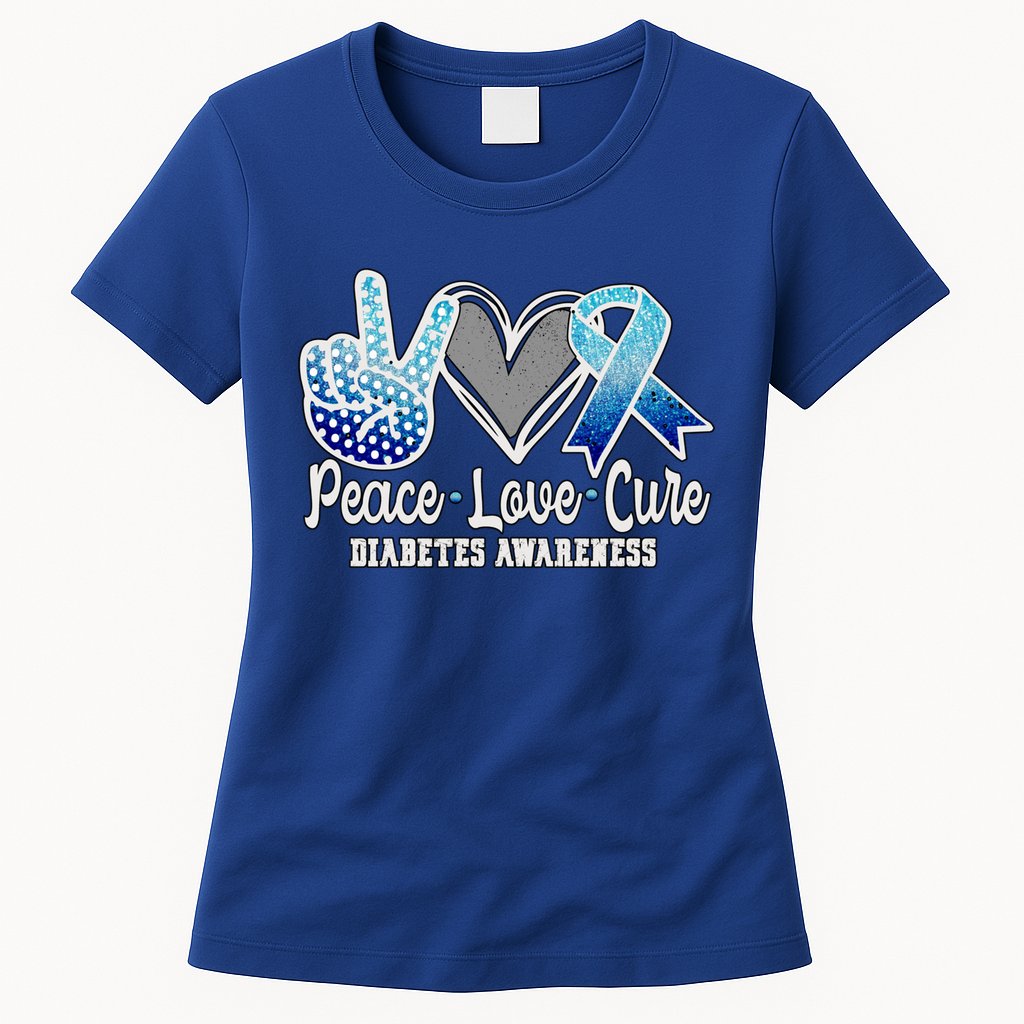 Peace Love Cure Diabetes Awareness Cool Gift Womens T-Shirt
